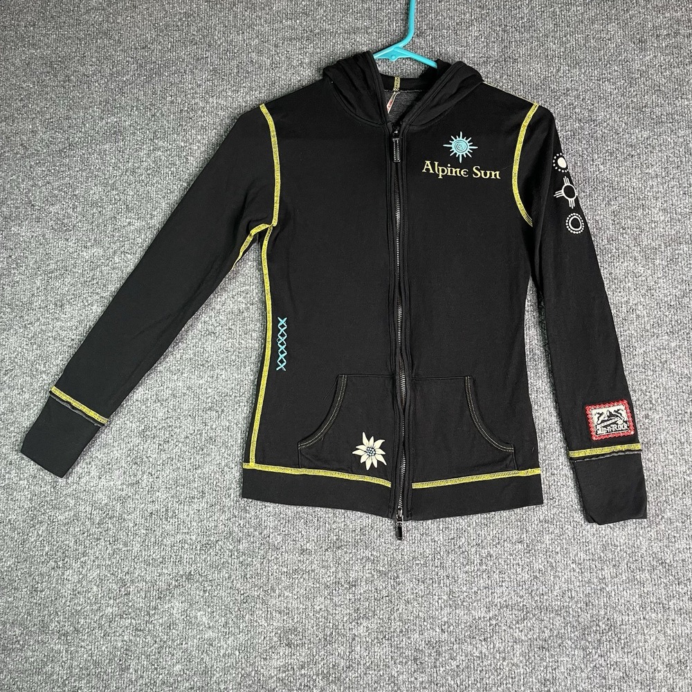 Alp N Rock Women's Full‎ Zip Hoodie Size 1 Alpine Sun Black Embroidered Ski Rare